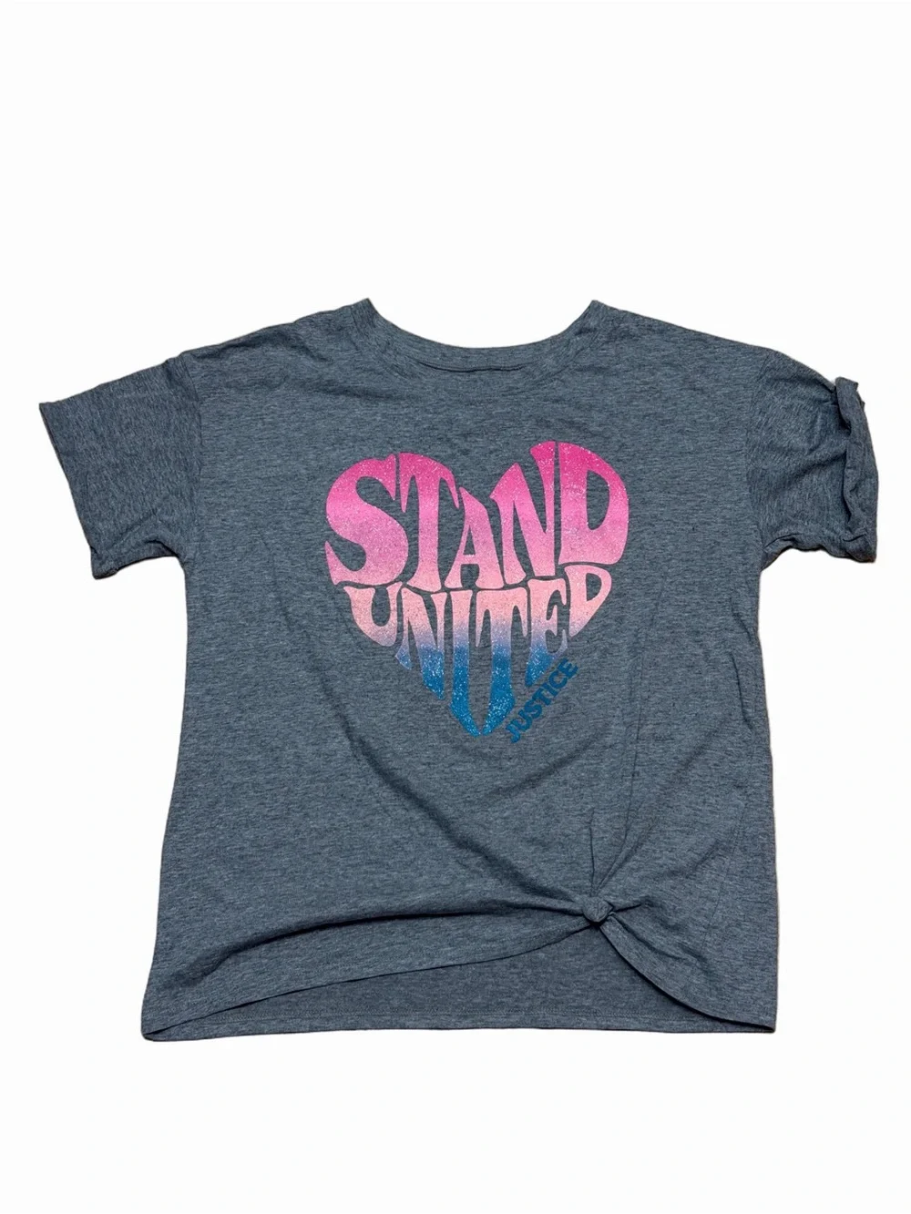 Justice Girls XL 16 18 Stand United Glitter Heart Graphic Tie Front Tee